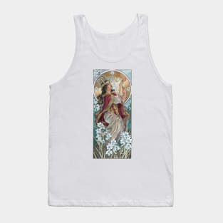 Lady of December with White Narcissus and Saint Lucy Candle Crown Goddess Mucha Inspired Birthstone Series Tank Top